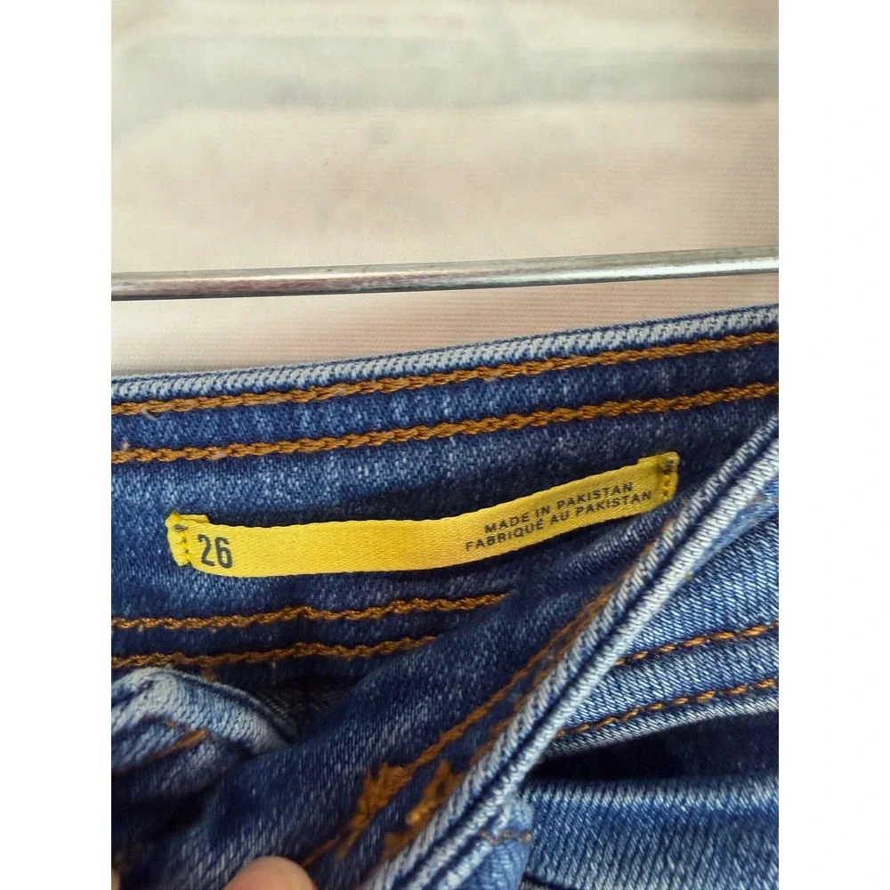 Maeve Anthropologie High Rise Wide Leg Raw Hem Jeans Medium Wash Blue Size 26 - Picture 5 of 7